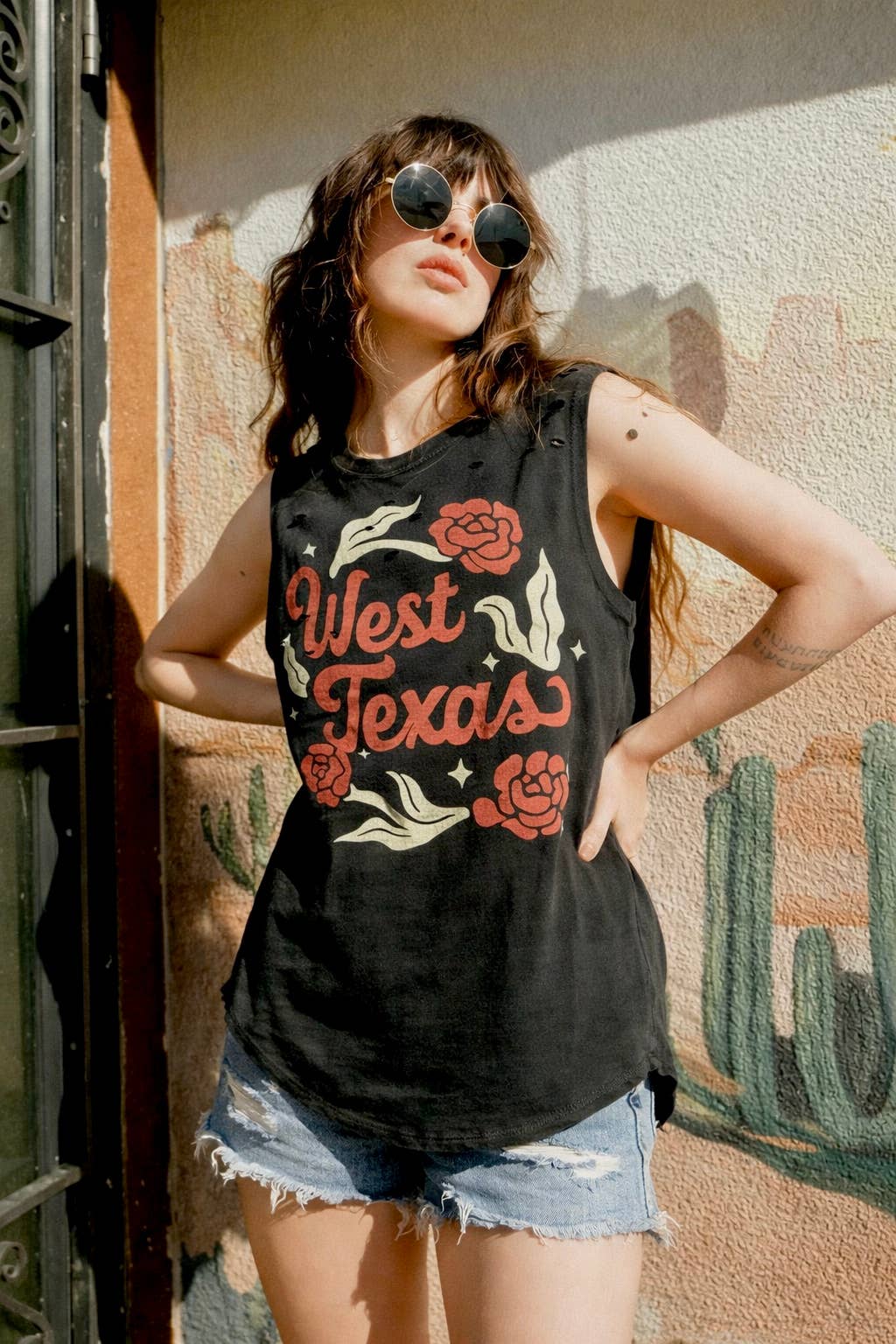 West Texas Relaxed Drop Tail Distressed Muscle Tank Top