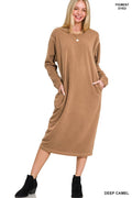 .SI-27097 Soft Fleece Pigment Dye Sweatshirt Dress w/ Pockets
