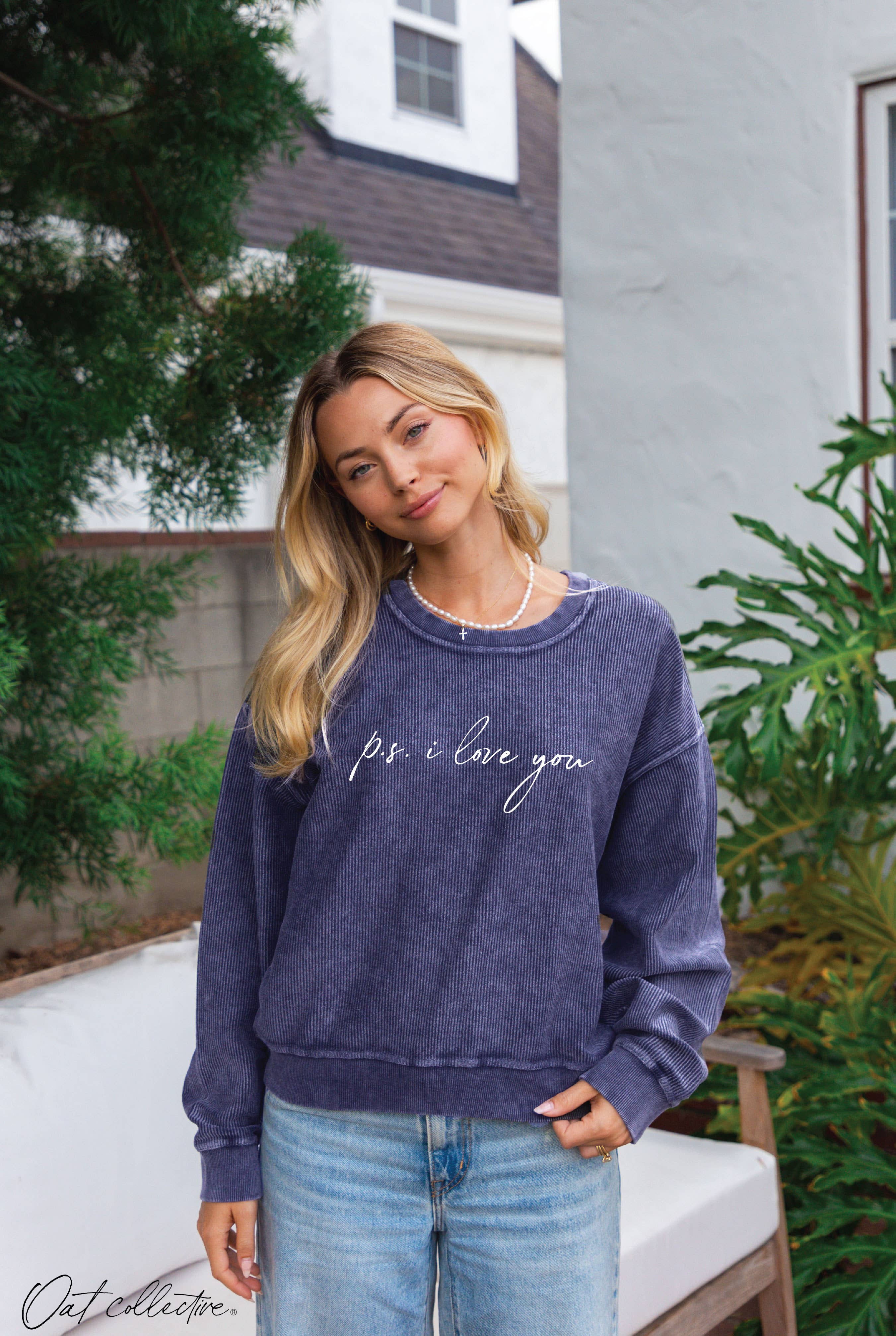 P.S. I Love You Cropped Thermal Vintage Pullover