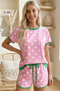 Plus Size Polka Dot Contrast Edge Casual Short Set (S-4X)