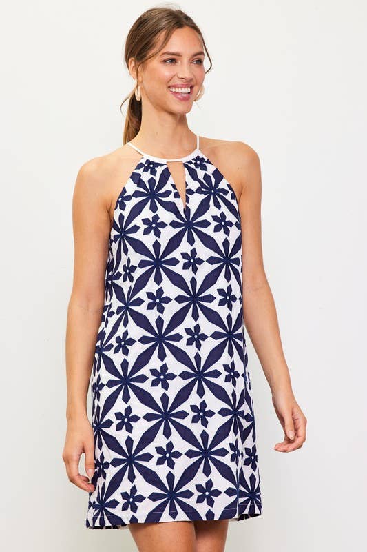 Embroidered Halter Mini Dress