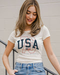 4th of July America USA '76 Off White Micro Cropped Tee