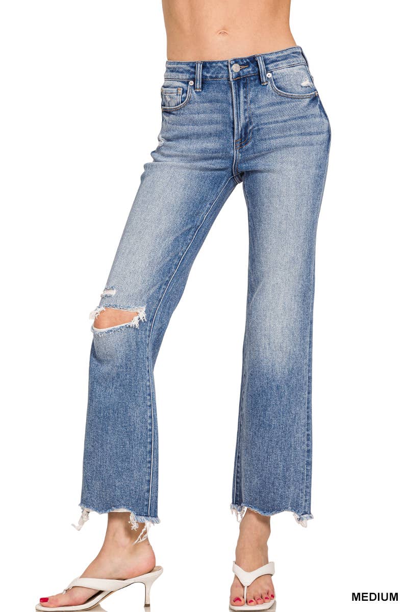 ..SI-27561 Distressed Knee Raw Hem Denim Pants