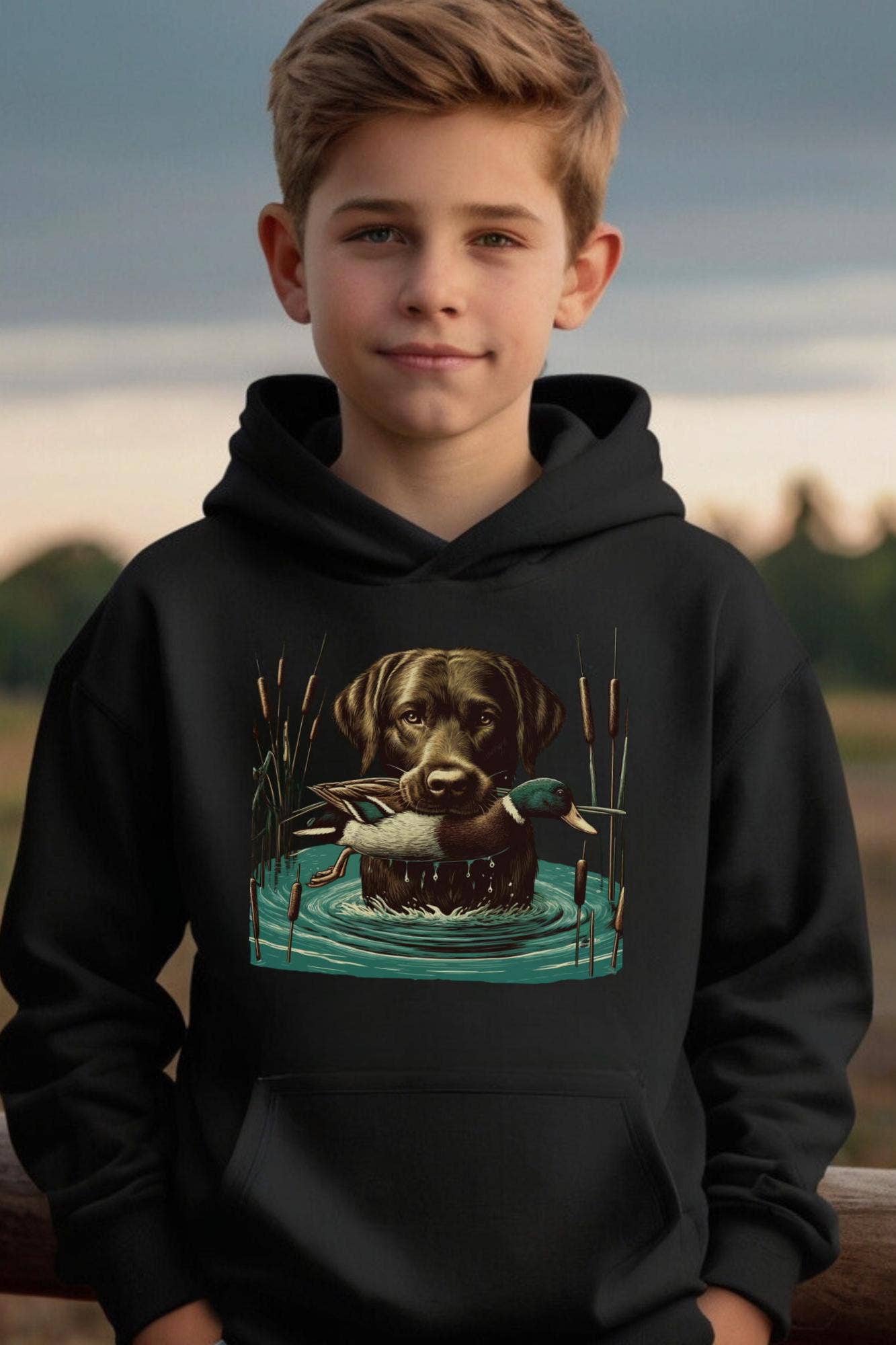 Boys Duck Hunting Hoodie - Lab Hunting  Gift For Boys