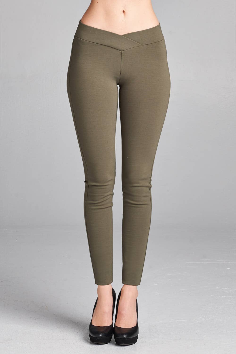 .SI-5664 Plus Size Ponte Seagull Shaped Waistband Long Pants