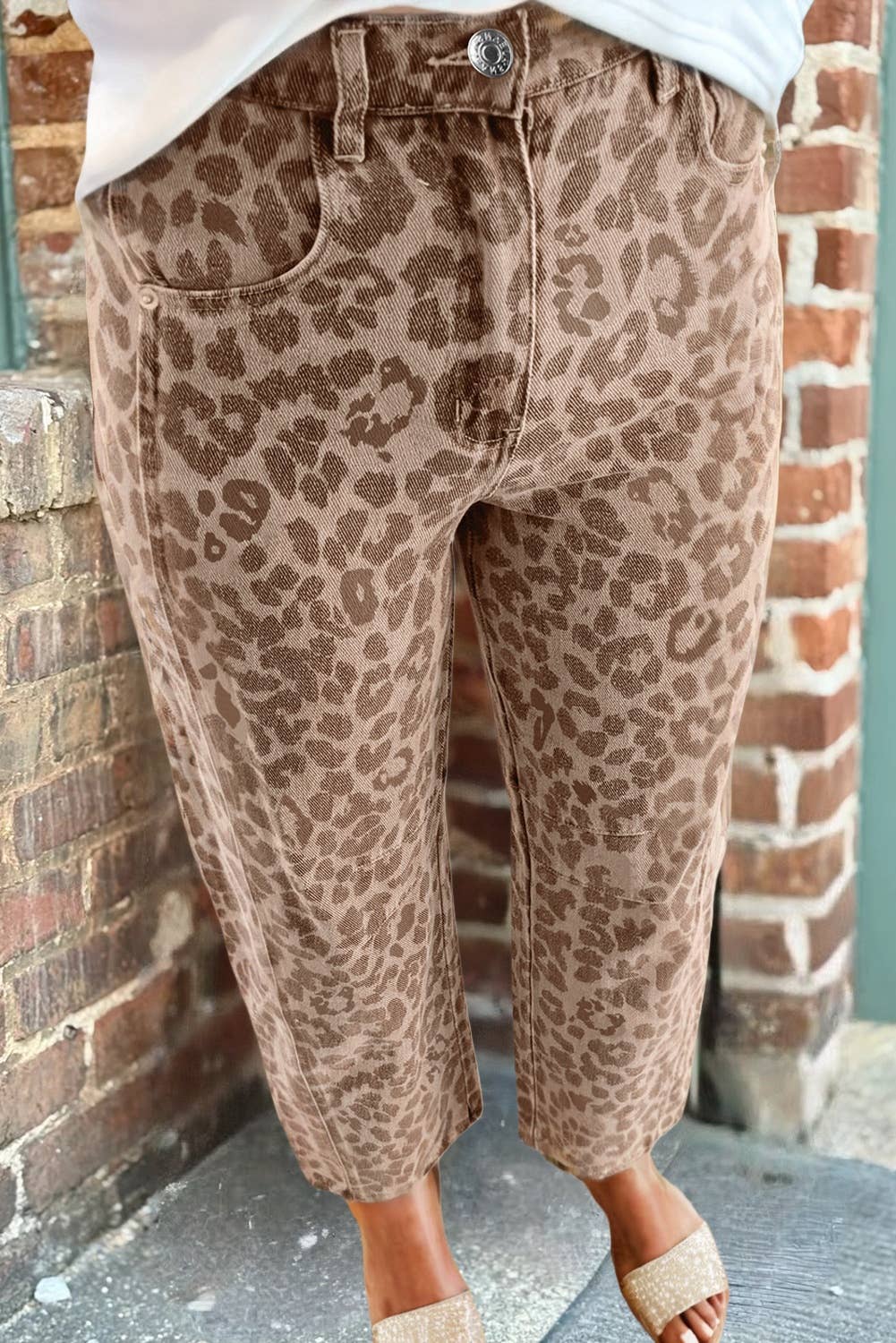 Leopard Print Straight Loose Jeans