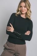 0922 Fitted Golden Button Sleeve Sweater SI-28557