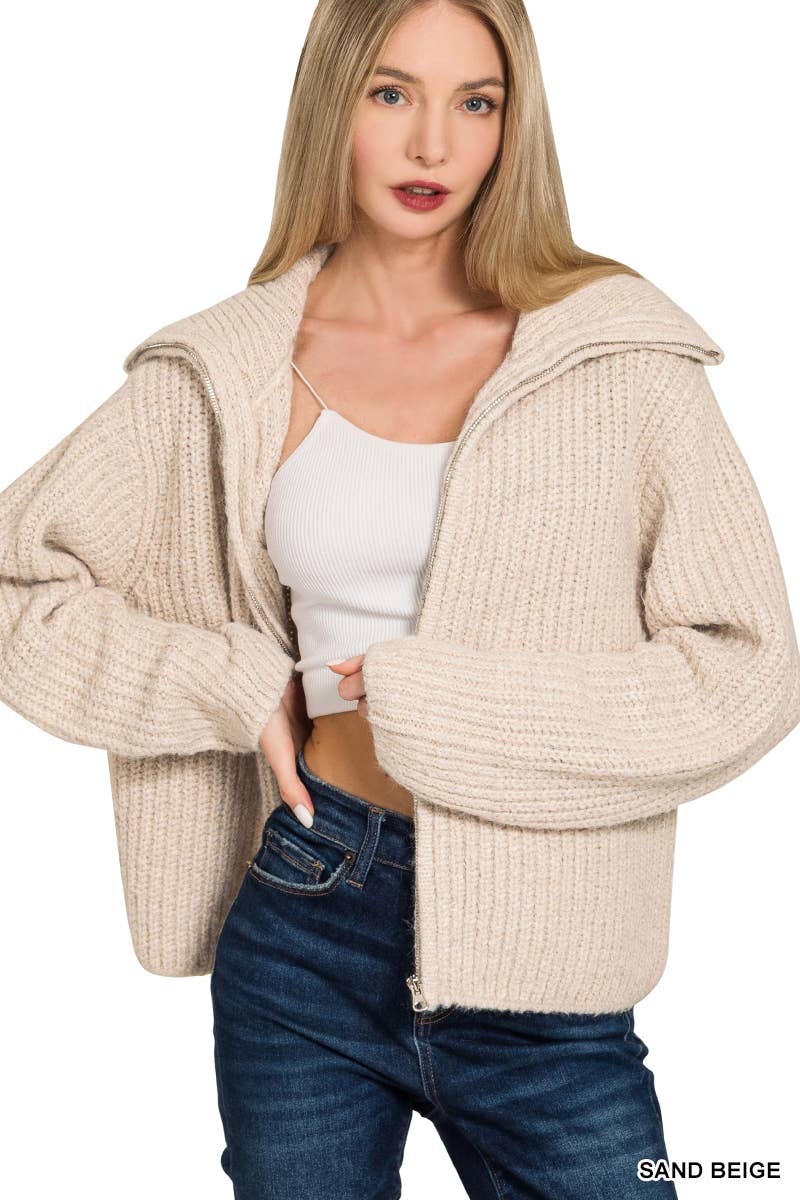 .0809 High Neck Full Zip Sweater SI-28190