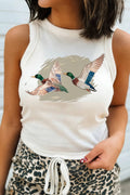 Mallard Duck Graphic Print Sleeveless Slim Tank Top (S-Xl)