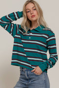 1007 Long Sleeve Multi Stripe Polo Top SI-28883