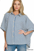 0113 Oversized Stripe Button Down Shirts SI-29347