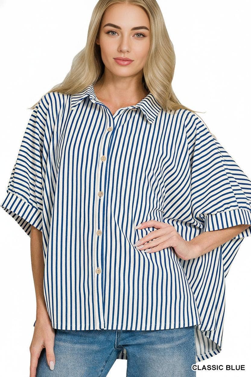 0113 Oversized Stripe Button Down Shirts SI-29347