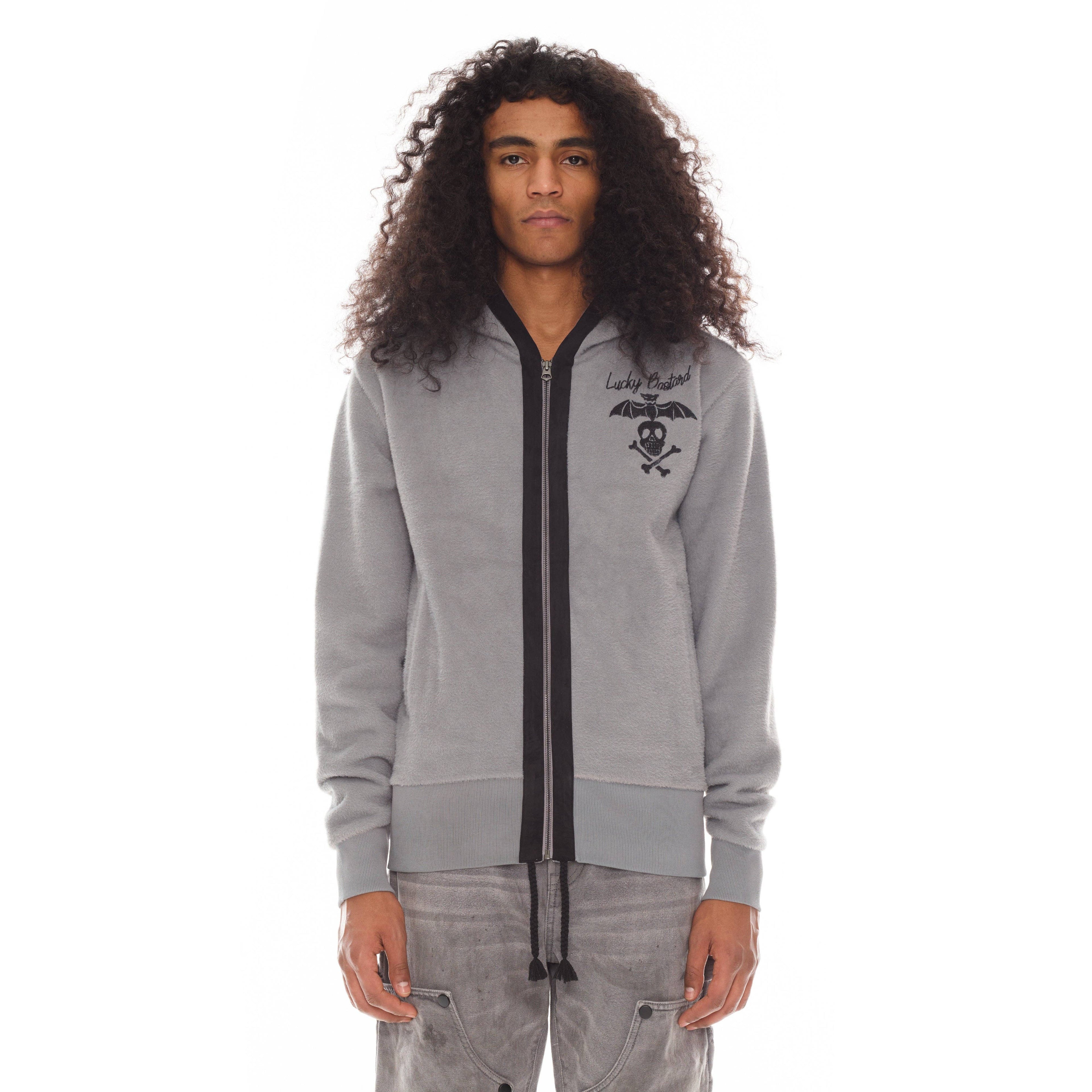 Lucky Bastard Zip Hoody in Heather Grey