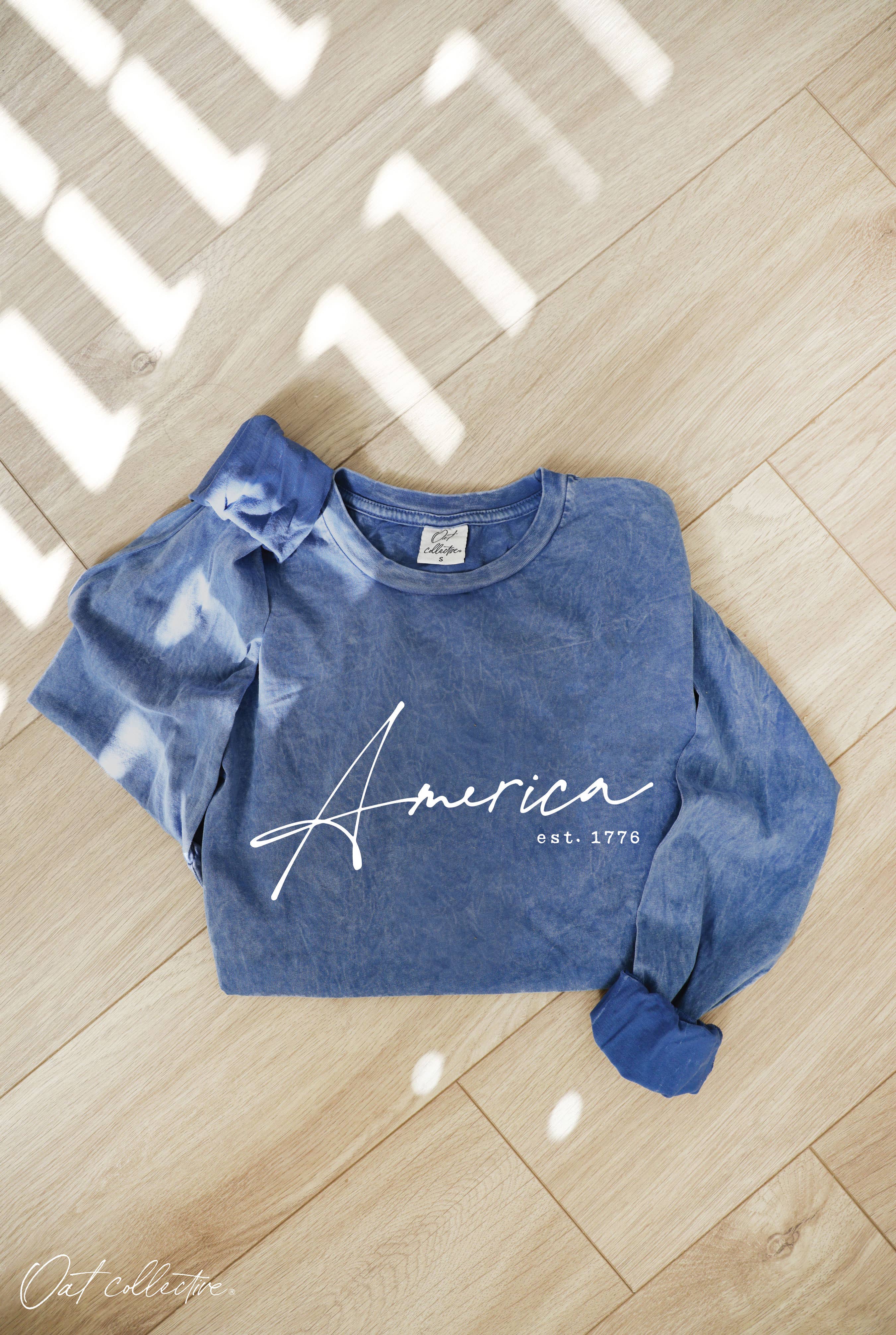 America Est.1776 Mineral Washed Long Sleeve Graphic