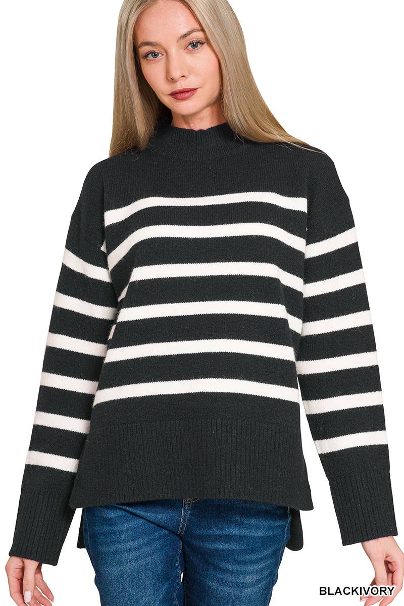 .0107 Striped Mock Neck Sweater  SI-28627