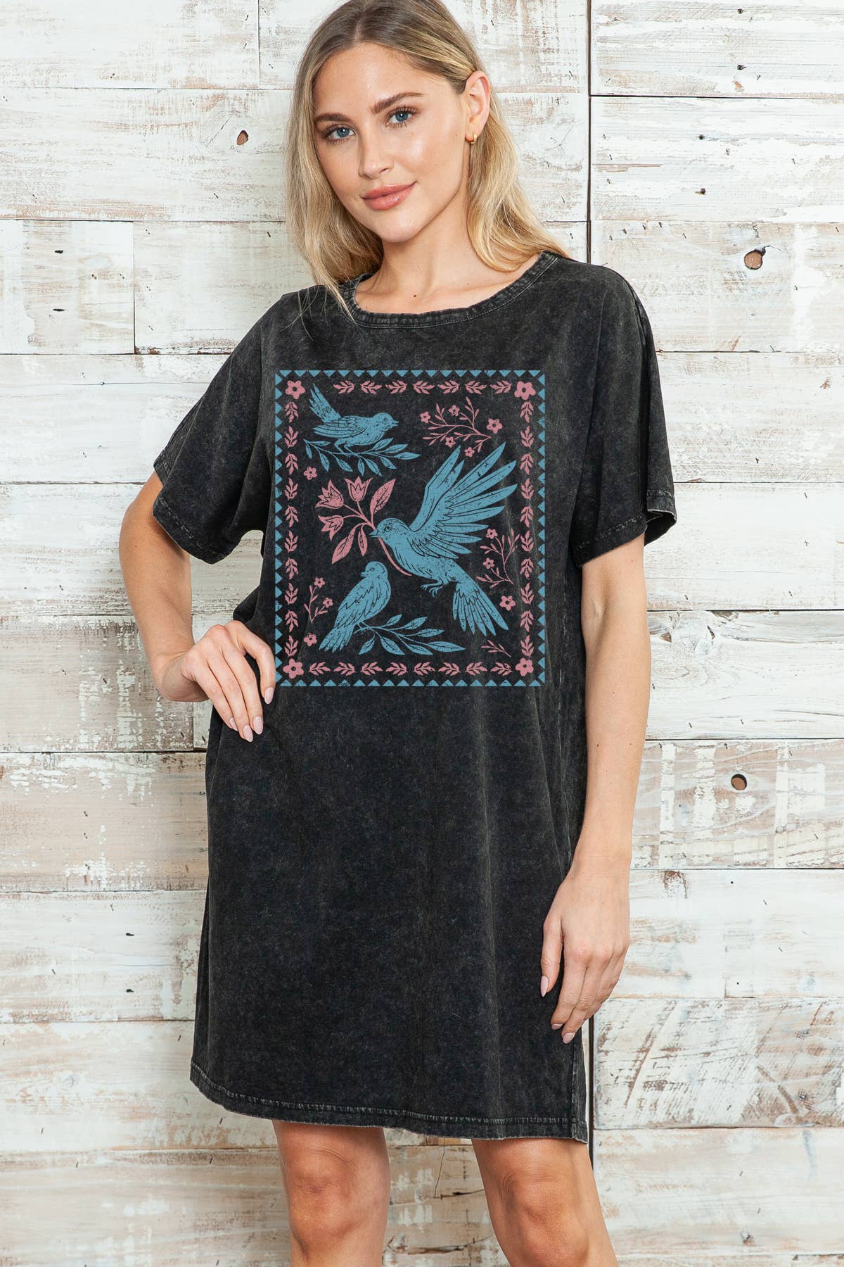 Women Graphic Print Mineral Wash Knee Length Dress