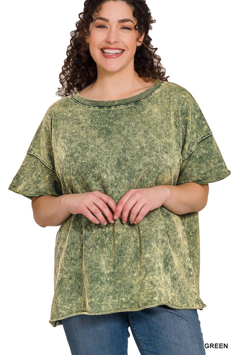 .....SI-24276 Plus Acid Wash French Terry Drop Shoulder Raw Edge