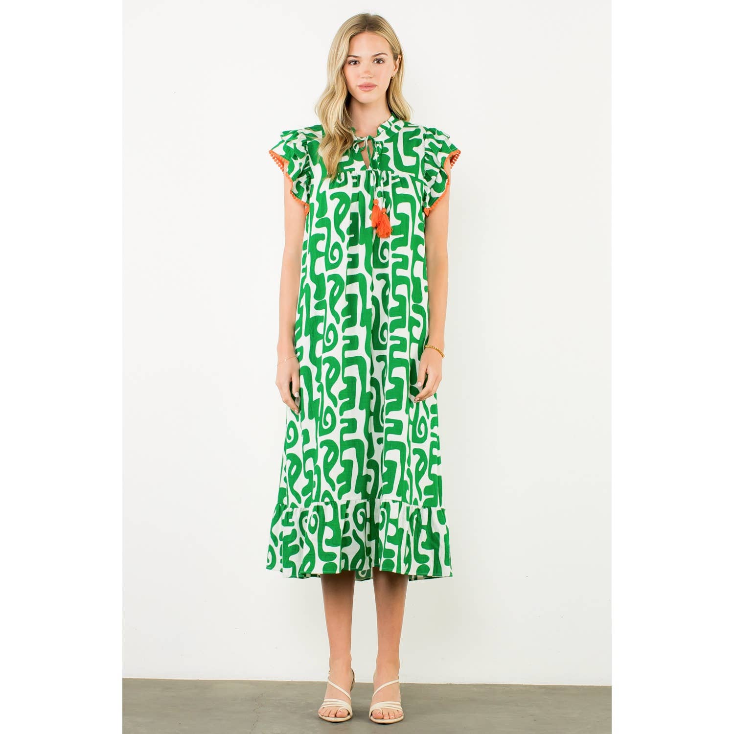 Tassel Tie Flutter Sleeve Maxi Dress