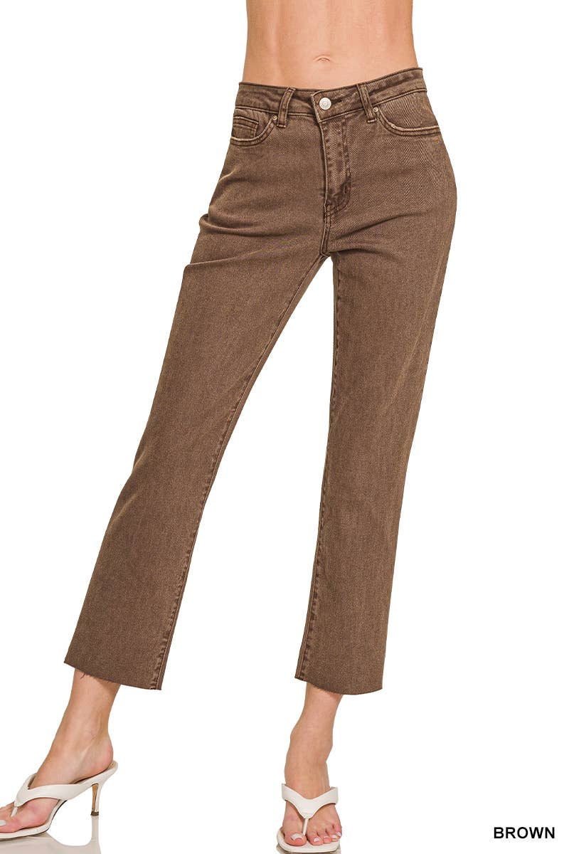 1208 Acid Washed Crop Color Denim Pants SI-26532