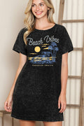 Women Beach Vibes Graphic Print Mineral Wash Dress
