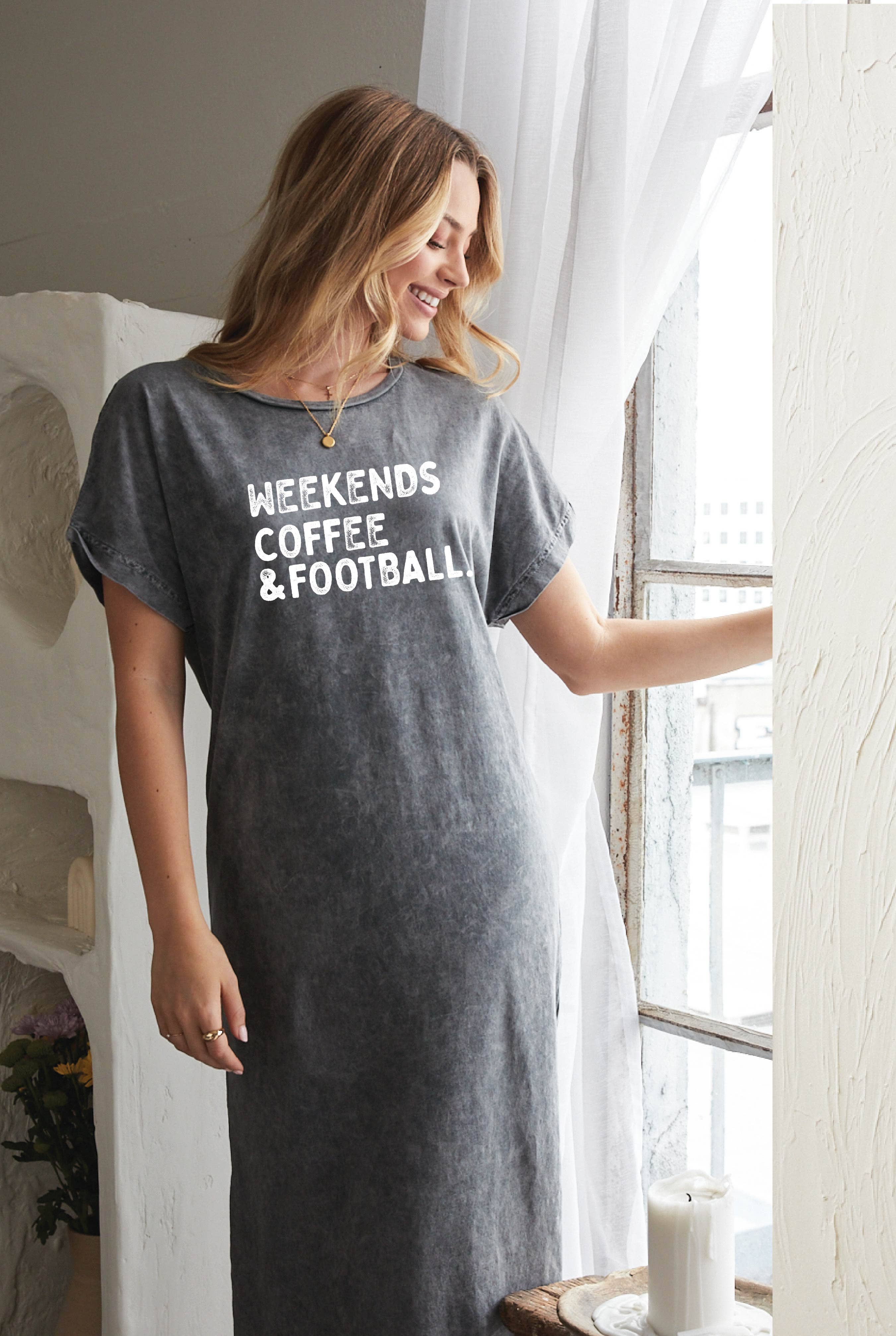Weekends Coffee and Football Mineral Washed Graphic Dress
