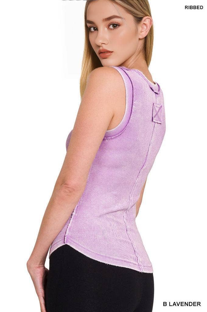 `.Washed Ribbed Sleeveless Tank Top