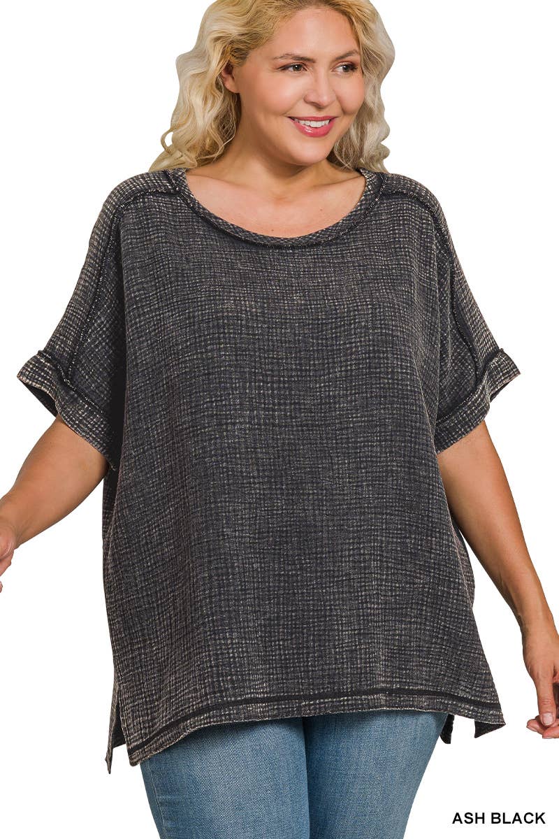 .1014 Plus Acid Washed Double Gauze Cuffed Short Sleeve Tee SI-280