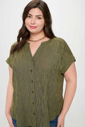Plus Pinstripe Short Cuff Sleeve Button Down Shirt