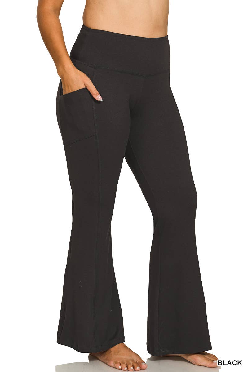 1021 Plus Brushed Dty Microfiber Flare Pants w/ Pockets SI-28940