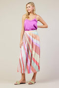 Pleated Multi-Stripe Midi Skirt