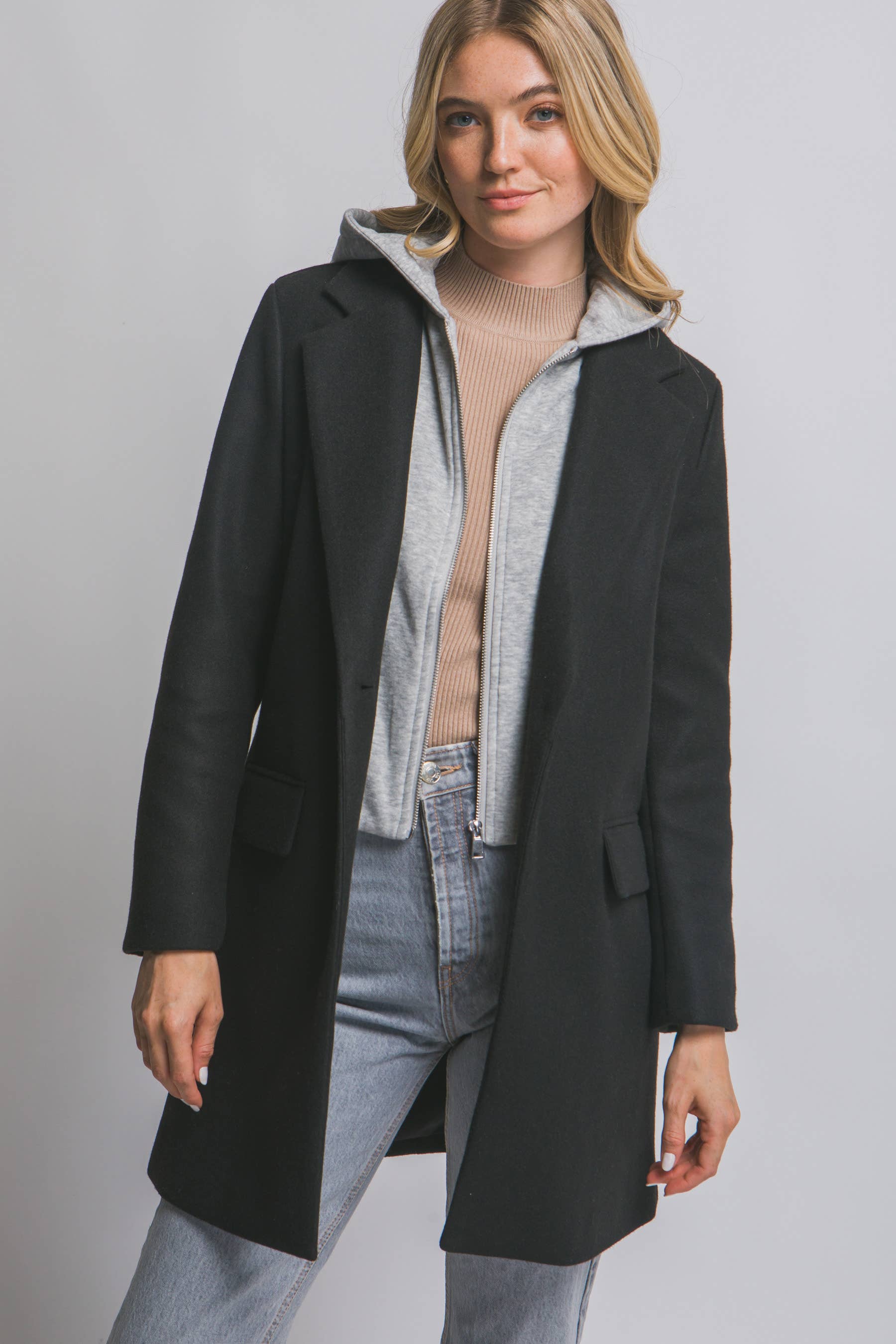 ..._ 0913 Wool Hooded Contrast Combination Coat SI-28264