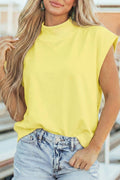 Solid Color High/ Mock Neck Cap Sleeve Loose Top (S-Xl)