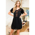 Short Sleeve Embroidered Shift Dress