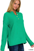 ....SI-25492 4 Buttons Henley Neckline Basic Sweater