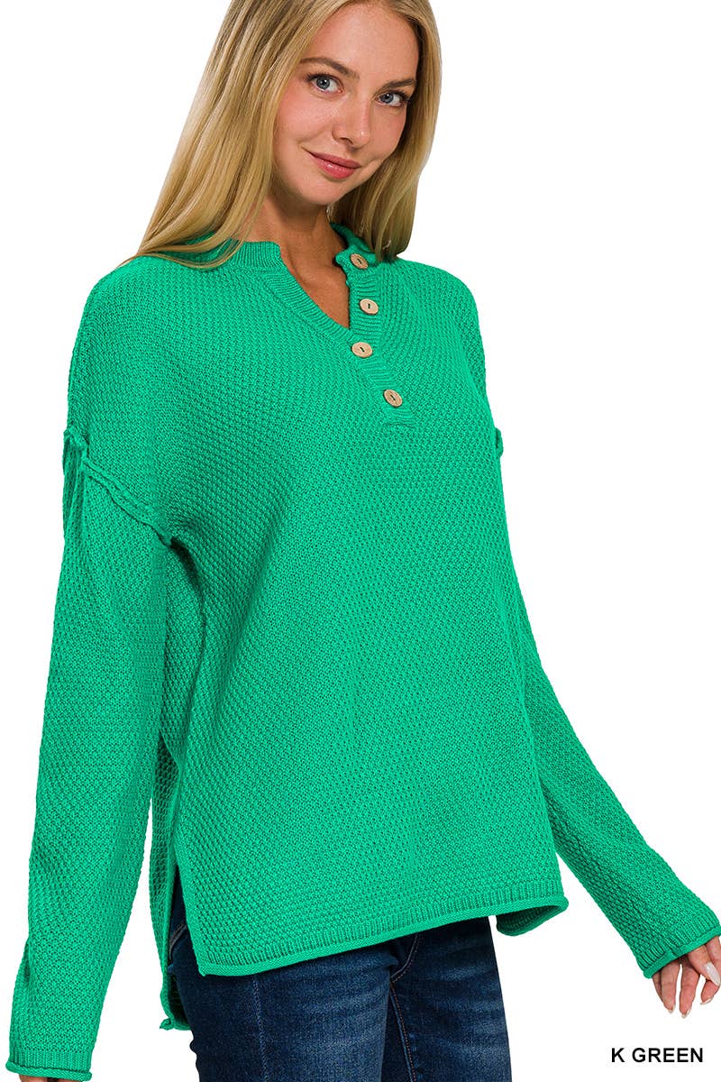 ....SI-25492 4 Buttons Henley Neckline Basic Sweater