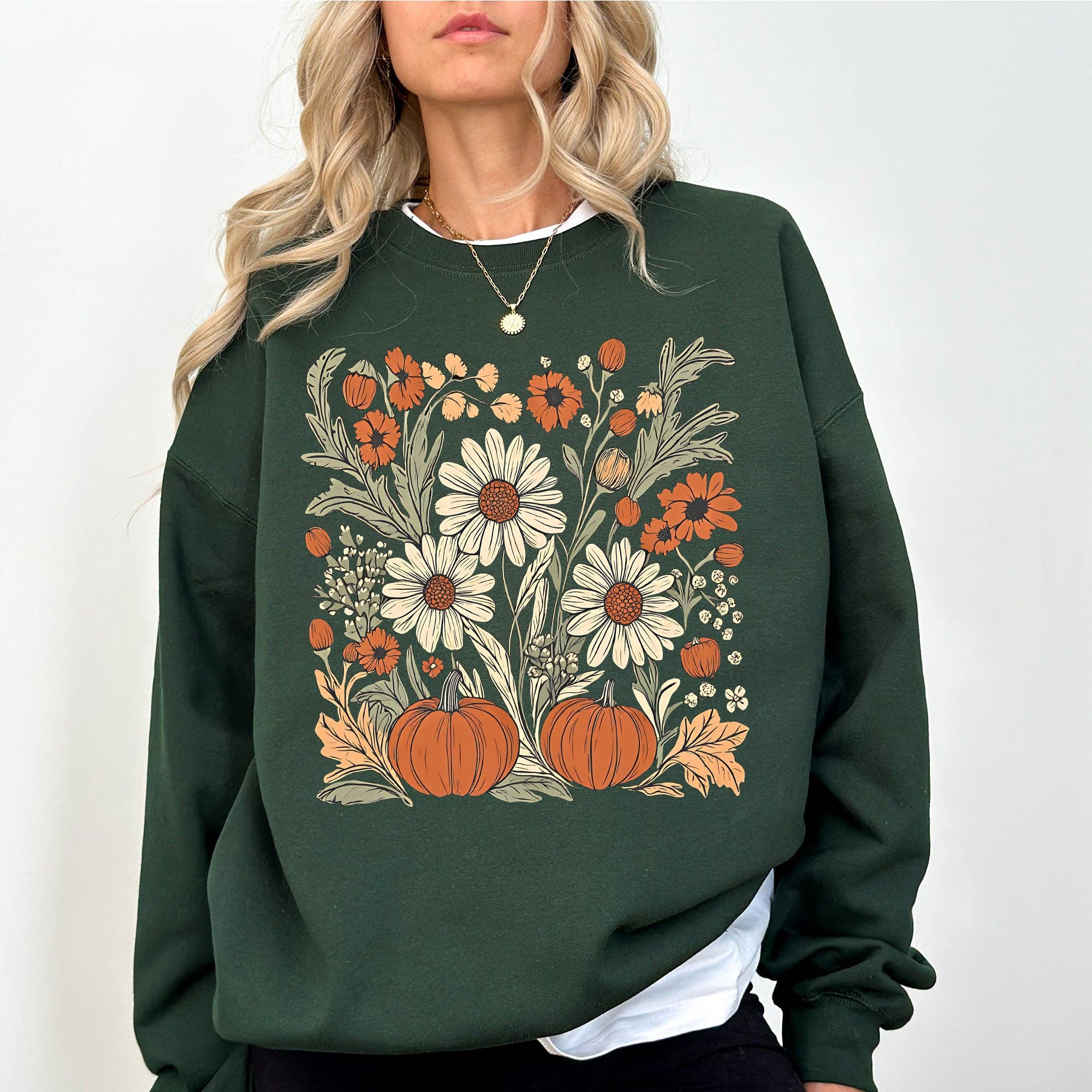 Autumn Botanical, Flowers, Pumpkins, Thanksgiving Sweatshirt