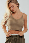 Fuzzy Rib Knit Cropped V Neck Summer Tank Top