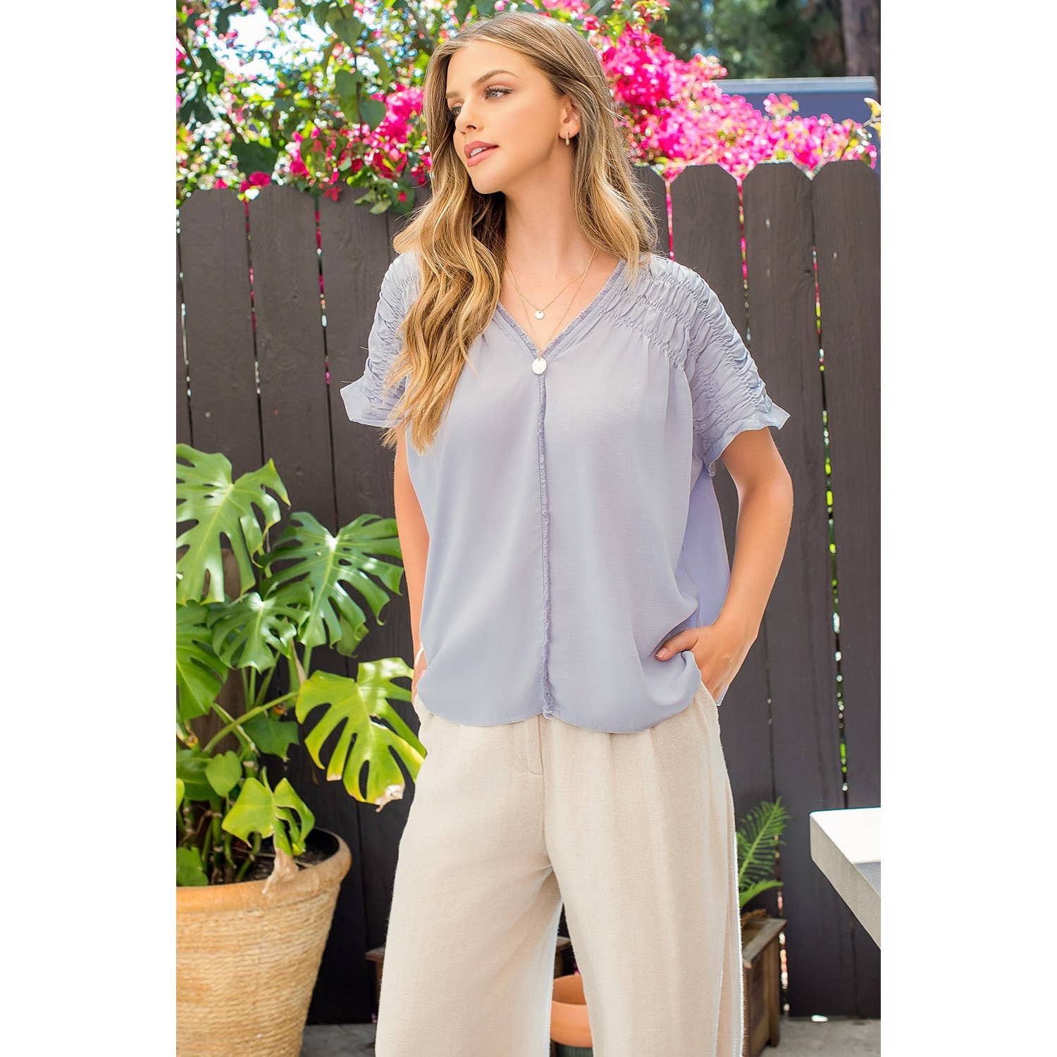 Short Sleeve V-Neck Top