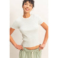 Striped Ribbed Short Sleeve Crew Neck Knit Top