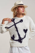 Nautical Anchor Intarsia Textured Knit Sweater