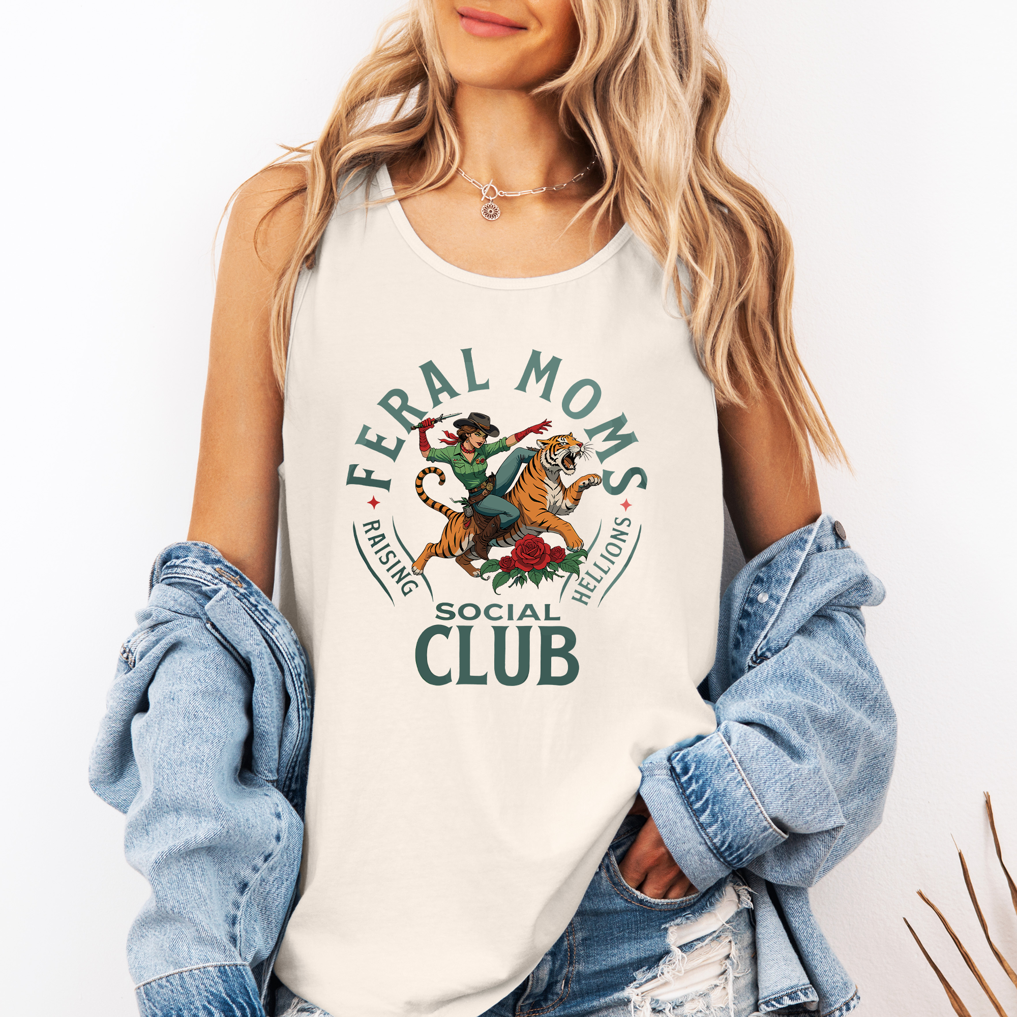 Feral Moms Social Club, Raising Hellions Funny Mama Tank Top