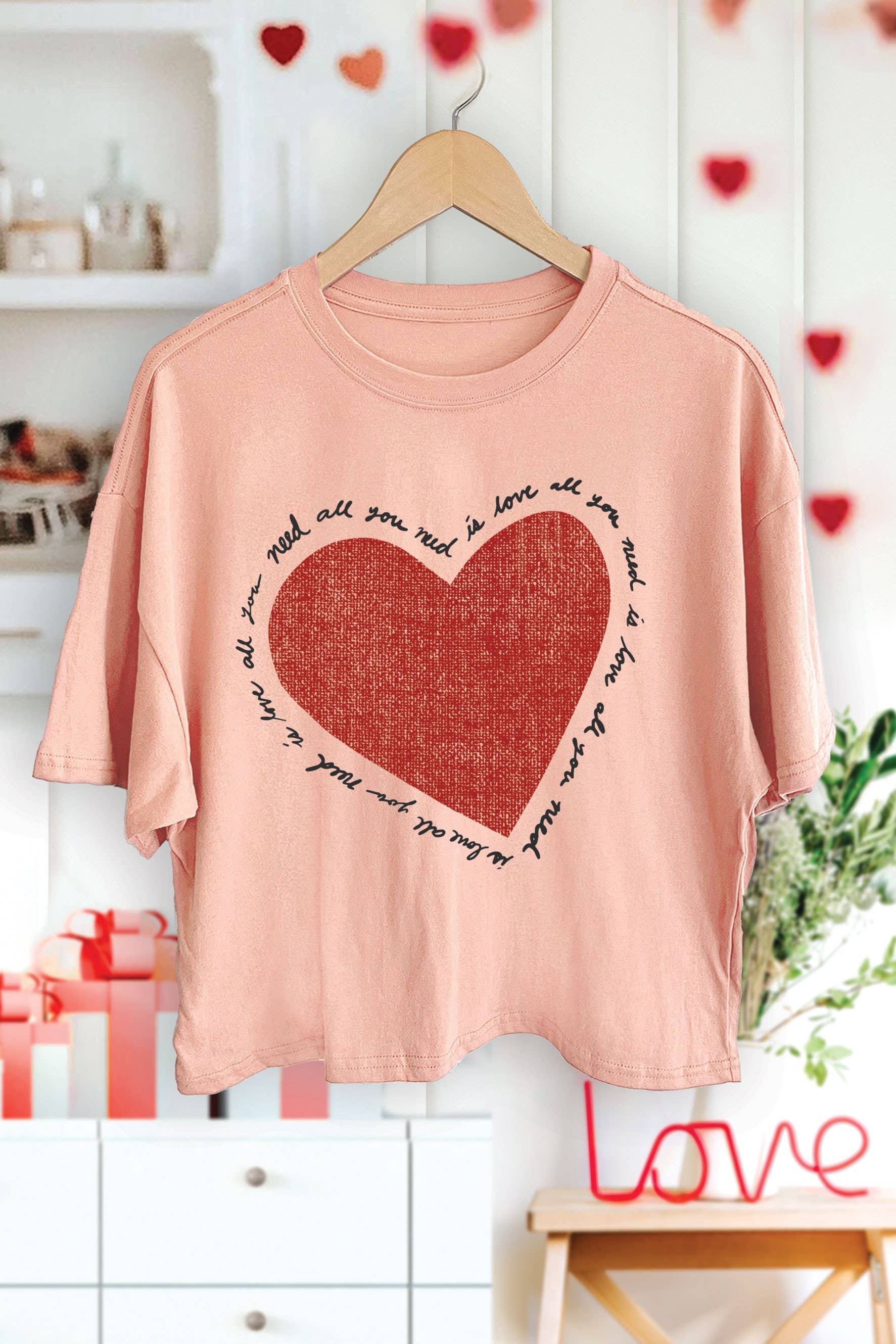 All You Need Is Love Heart Graphic Long Crop Top