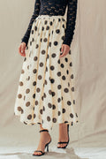 Polka Dot Elastic Waist Midi Skirt