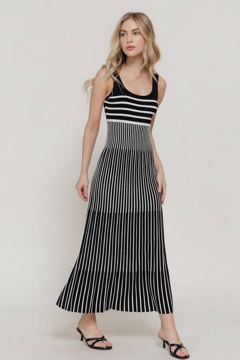 0316 Sleeveless Stripe Long Dress SI-29601
