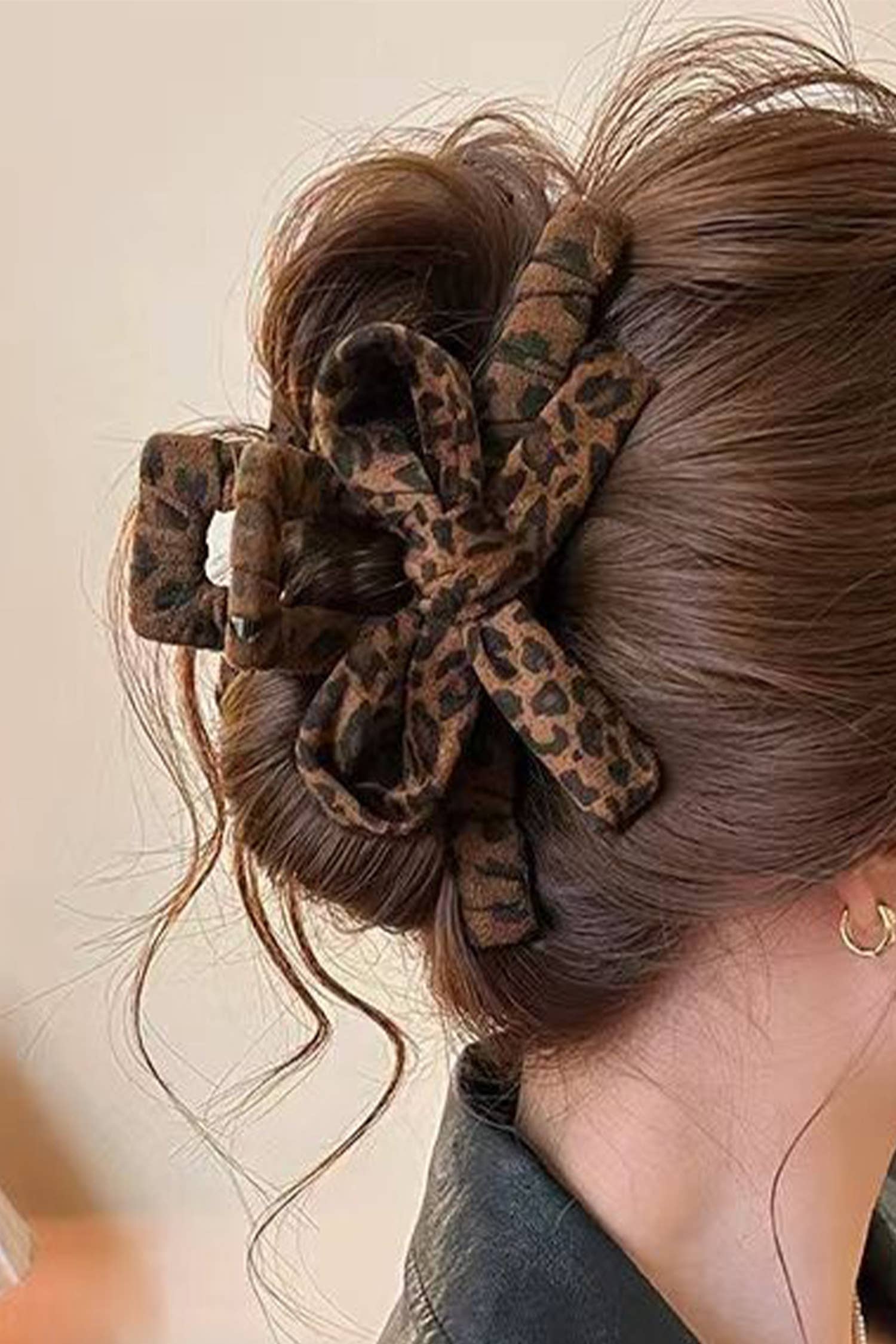 Vintage Leopard Cloth Wrap Durable Plastic Hair Claw Clip
