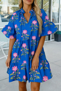 V Neck Short Sleeve Loose Flower Dress (S-Xl)