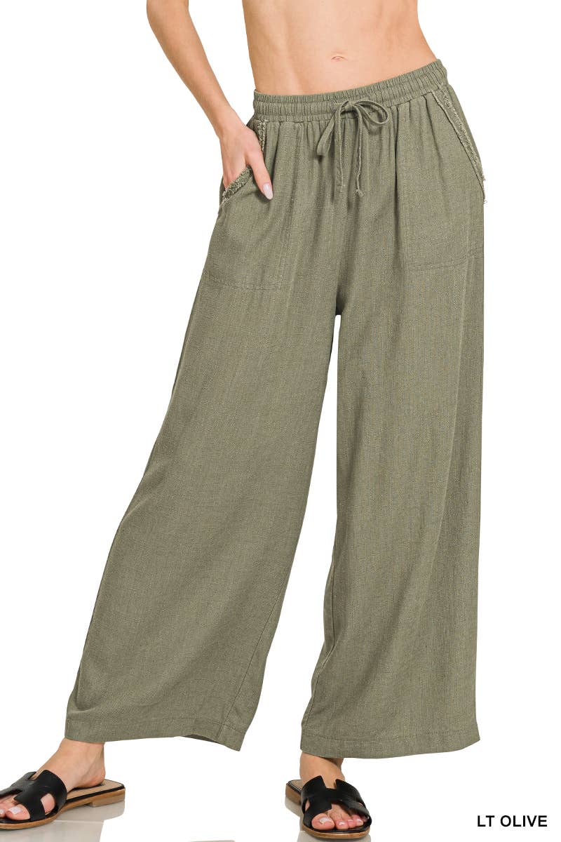 ..._ 0106 Wide Leg Linen Blend Pants with Pockets SI-26184