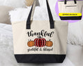 Thankful Grateful Blessed -  Fall Canvas Zipper Tote Bag