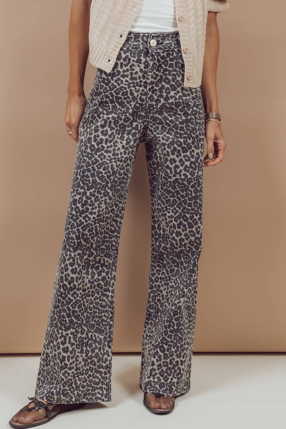 66 Spring 2026 Leopard Print Wide Leg High Waist Jeans