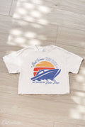 Boat Waves and Sun Rays Cropped Mineral Washed Graphic Top